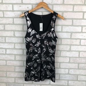 Express Sequin Embellished Black Tank Top Size L